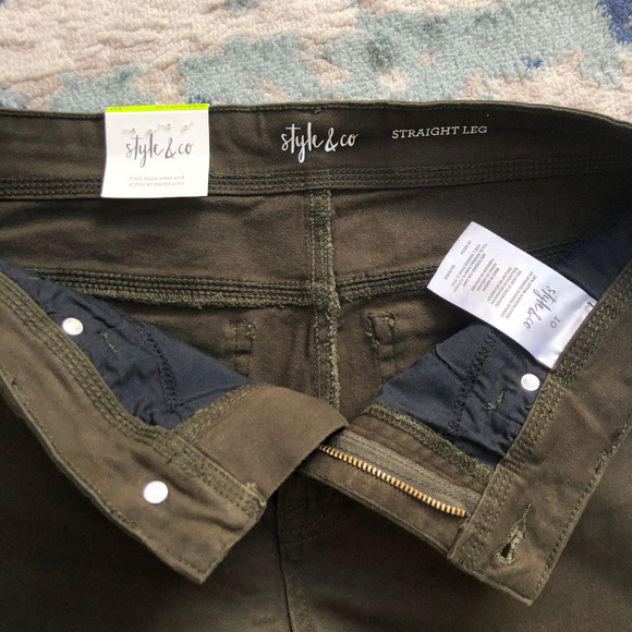 Style&Co Rail Straight Leg Embroidered Olive Jeans - Picture 6 of 8